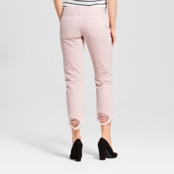 Mossimo Jeans Blush Pink Distressed Boyfriend Crop - Picture 2 of 6